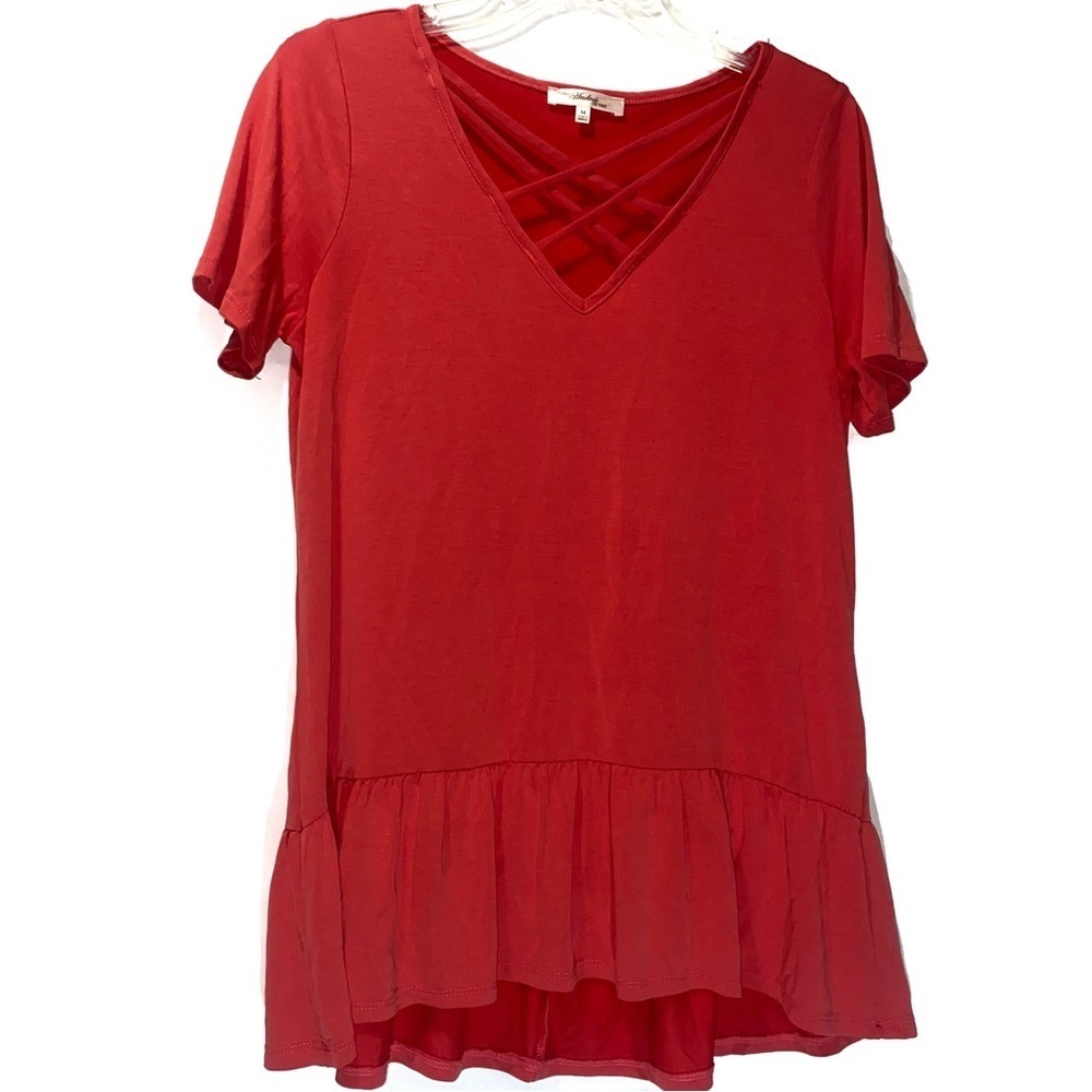 Andree Criss Cross Ruffle Hem Top Medium